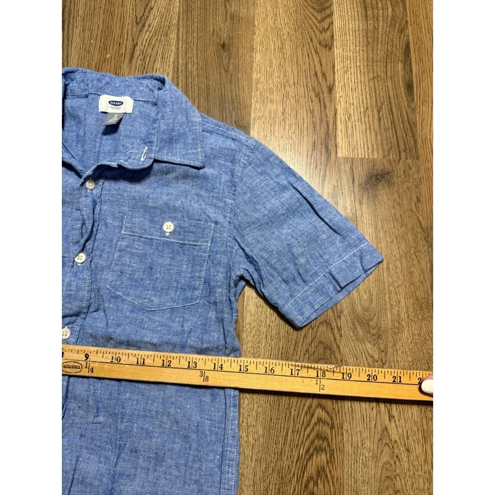 Old Navy Shirt Youth Boys Medium Blue Short Sleeve Button Up Shirt Pocket